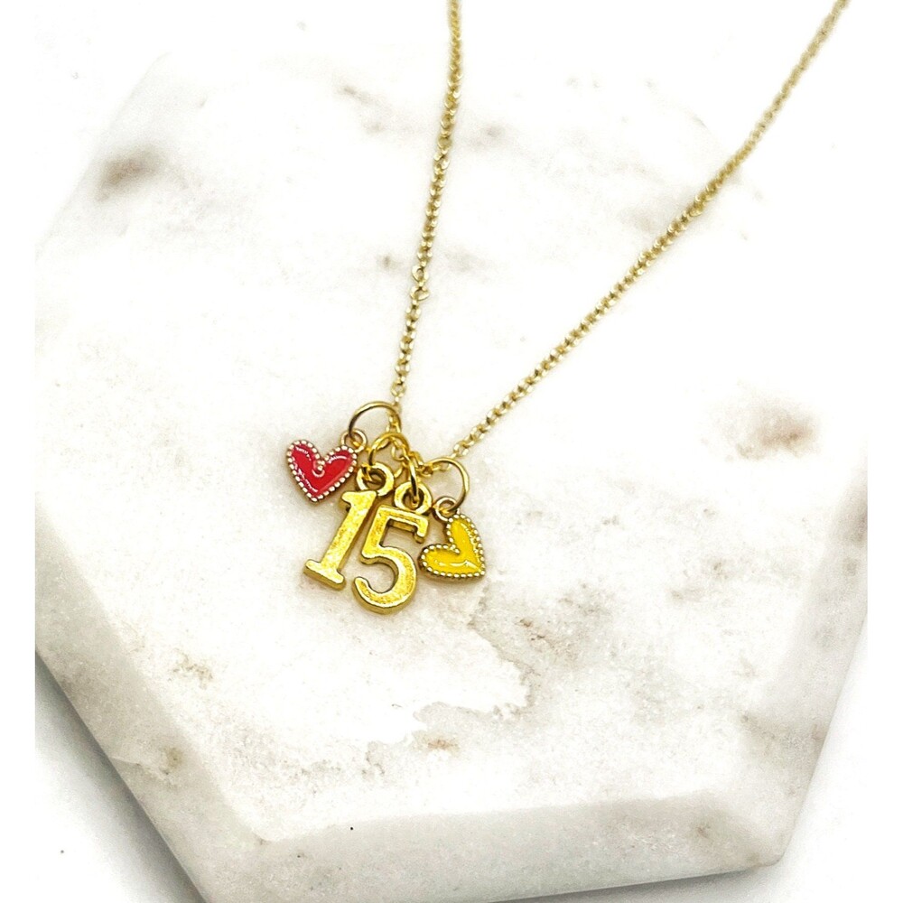 Gold 15 Patrick Mahomes Kansas City Charm Necklace Chiefs KC Football Necklace